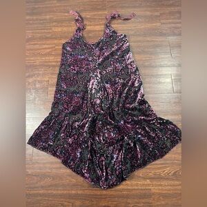 A Rare Bird Magenta Black Floral Burnout Velvet Sleeveless Dress Tie S Med